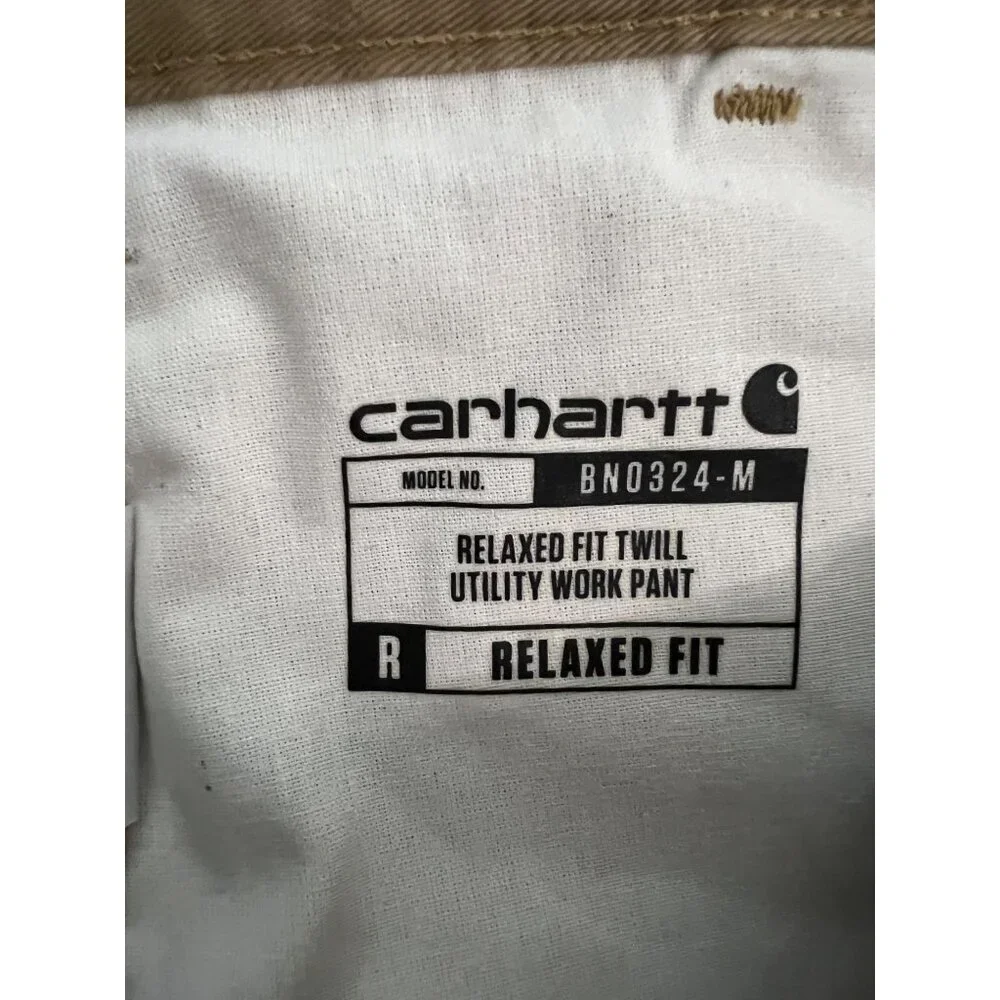 Carhartt Mens Relaxed Fit Twill Utility Work Pants 34x30 Durable Cotton Khaki Wi